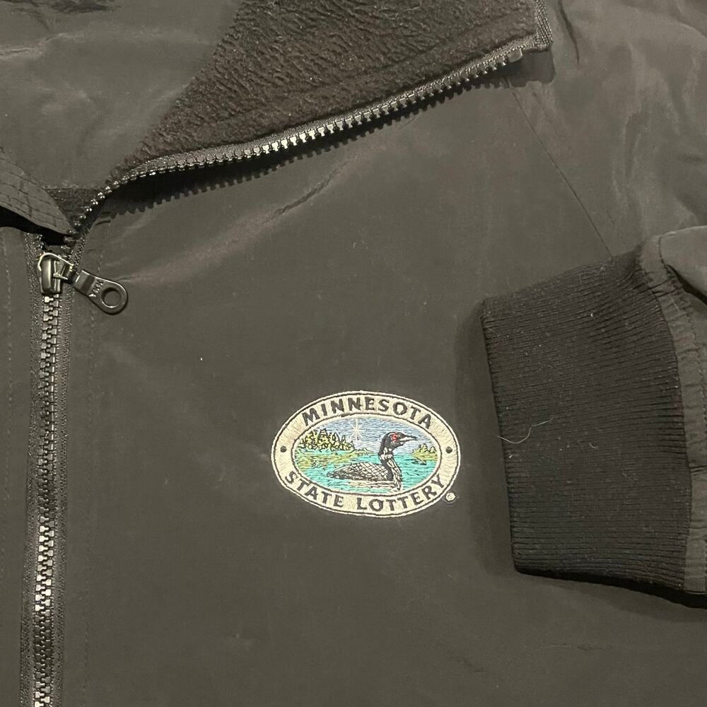 Vintage Minnesota State Lottery XXL Men Black Fleece Lined Windbreaker‎